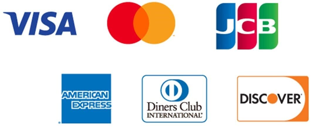 VISA、Mastercard、JCB、American Express、Diners Club、Discover